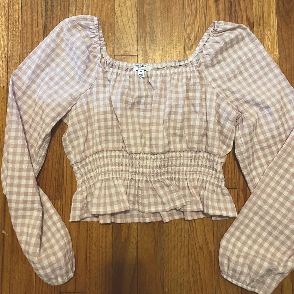 Freshman 1996 Pink gingham babydoll long sleeve top